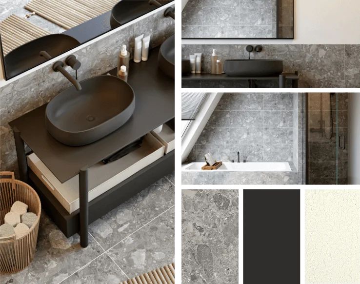 Salle de bain moderne relookée au film adhésif